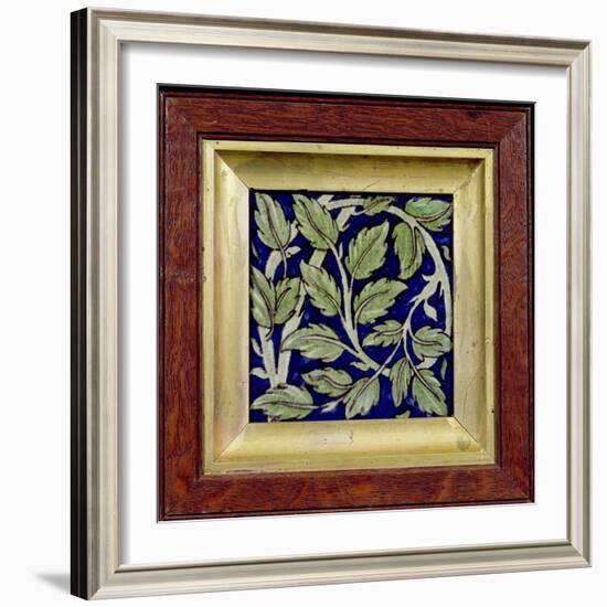 Tile with a Leaf Design (Pottery)-William De Morgan-Framed Giclee Print