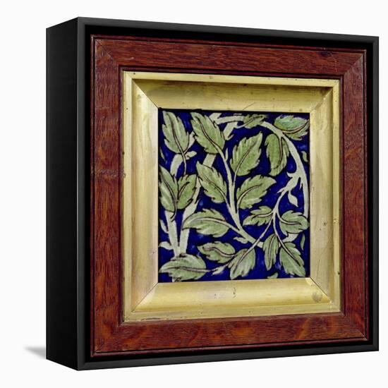 Tile with a Leaf Design (Pottery)-William De Morgan-Framed Stretched Canvas