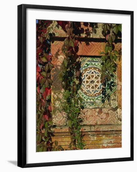 Tiled Panel on Decorative Column in Moorish Gothic Style, Quinta, Monserrate, Sintra, Portugal-Westwater Nedra-Framed Photographic Print