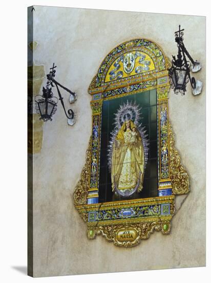 Tiled Picture of Mary and Jesus on a Street in Seville, Spain-John Warburton-lee-Stretched Canvas