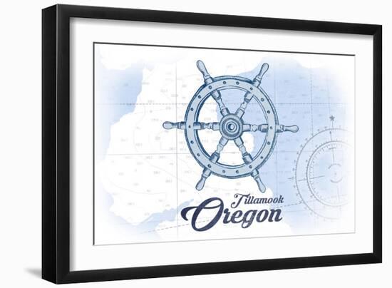 Tillamook, Oregon - Ship Wheel - Blue - Coastal Icon-Lantern Press-Framed Art Print