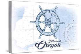 Tillamook, Oregon - Ship Wheel - Blue - Coastal Icon-Lantern Press-Stretched Canvas