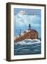 Tillamook Rock Lighthouse - Oregon Coast-Lantern Press-Framed Art Print