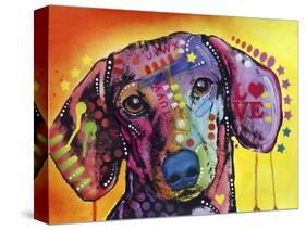 Tilt Dachshund Love, Dogs, Animals, Pets, Red Yellow, Doxie, Loving, Drips, Pop Art, Colorful-Russo Dean-Stretched Canvas