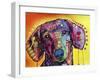 Tilt Dachshund Love, Dogs, Animals, Pets, Red Yellow, Doxie, Loving, Drips, Pop Art, Colorful-Russo Dean-Framed Giclee Print