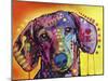 Tilt Dachshund Love, Dogs, Animals, Pets, Red Yellow, Doxie, Loving, Drips, Pop Art, Colorful-Russo Dean-Mounted Giclee Print