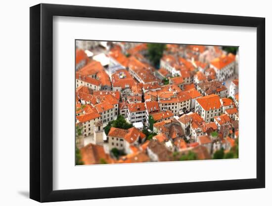 Tilt-Shift Miniature Effect of Bird Eye View of Buildings in Kotor Old Town, Montenegro-katatonia82-Framed Photographic Print