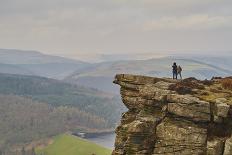 Walkers taking in the view on Hathersage Edge, Ladybower Reservoir below, Peak District National Pa-Tim Winter-Photographic Print