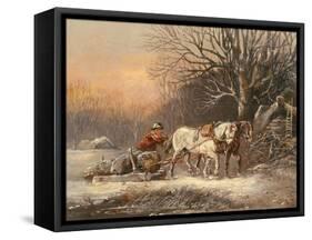 Timber Sledge in Winter, 19Th Century (Oil on Canvas)-German School-Framed Stretched Canvas