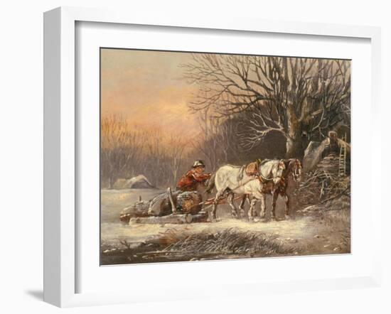 Timber Sledge in Winter, 19Th Century (Oil on Canvas)-German School-Framed Giclee Print