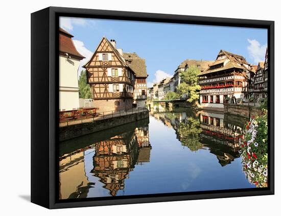 Timbered Buildings, La Petite France Canal, Strasbourg, Alsace, France-Miva Stock-Framed Stretched Canvas