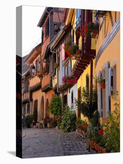 Timbered Houses on Cobbled Street, Eguisheim, Haut Rhin, Alsace, France, Europe-Richardson Peter-Stretched Canvas