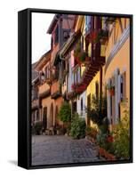 Timbered Houses on Cobbled Street, Eguisheim, Haut Rhin, Alsace, France, Europe-Richardson Peter-Framed Stretched Canvas