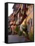 Timbered Houses on Cobbled Street, Eguisheim, Haut Rhin, Alsace, France, Europe-Richardson Peter-Framed Stretched Canvas