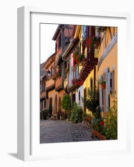 Timbered Houses on Cobbled Street, Eguisheim, Haut Rhin, Alsace, France, Europe-Richardson Peter-Framed Photographic Print