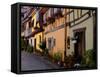 Timbered Houses on Cobbled Street, Eguisheim, Haut Rhin, Alsace, France, Europe-Richardson Peter-Framed Stretched Canvas