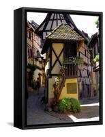 Timbered Houses on Cobbled Street, Eguisheim, Haut Rhin, Alsace, France, Europe-Richardson Peter-Framed Stretched Canvas
