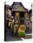 Timbered Houses on Cobbled Street, Eguisheim, Haut Rhin, Alsace, France, Europe-Richardson Peter-Stretched Canvas