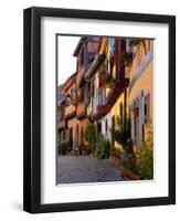 Timbered Houses on Cobbled Street, Eguisheim, Haut Rhin, Alsace, France, Europe-Richardson Peter-Framed Photographic Print