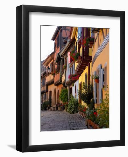 Timbered Houses on Cobbled Street, Eguisheim, Haut Rhin, Alsace, France, Europe-Richardson Peter-Framed Photographic Print