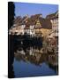 Timbered Houses Reflected in Water in the Evening, Petite Venise, Colmar, Haut-Rhin, Alsace, France-Tomlinson Ruth-Stretched Canvas