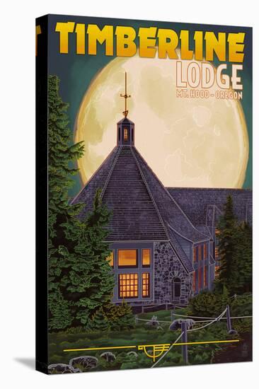 Timberline Lodge and Full Moon - Mt. Hood, Oregon-Lantern Press-Stretched Canvas