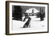 Timberline Lodge and "Lady" the owner's St. Bernard Photograph - Mt. Hood, OR-Lantern Press-Framed Art Print