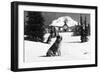 Timberline Lodge and "Lady" the owner's St. Bernard Photograph - Mt. Hood, OR-Lantern Press-Framed Art Print