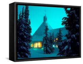 Timberline Lodge at Night in the Snow, Oregon Cascades, USA-Janis Miglavs-Framed Stretched Canvas