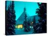 Timberline Lodge at Night in the Snow, Oregon Cascades, USA-Janis Miglavs-Stretched Canvas