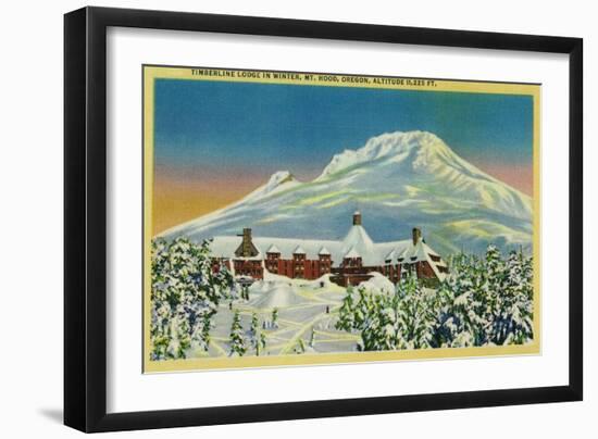 Timberline Lodge in Winter at Mt. Hood - Mt. Hood, OR-Lantern Press-Framed Art Print