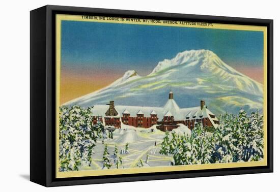 Timberline Lodge in Winter at Mt. Hood - Mt. Hood, OR-Lantern Press-Framed Stretched Canvas