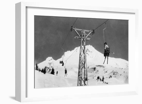 Timberline Lodge Mt. Hood Mile Long Chair Ski Lift Photograph - Mt. Hood, OR-Lantern Press-Framed Art Print