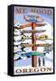 Timberline Lodge - Mt. Hood, Oregon - Winter Ski Runs Sign-Lantern Press-Framed Stretched Canvas