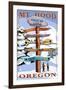 Timberline Lodge - Mt. Hood, Oregon - Winter Ski Runs Sign-Lantern Press-Framed Art Print