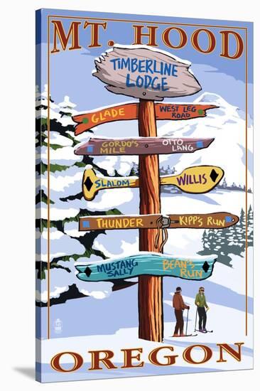 Timberline Lodge - Mt. Hood, Oregon - Winter Ski Runs Sign-Lantern Press-Stretched Canvas