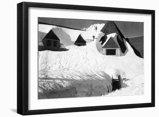 Timberline Lodge Skiing off Roof Mt. Hood Photograph - Mt. Hood, OR-Lantern Press-Framed Art Print