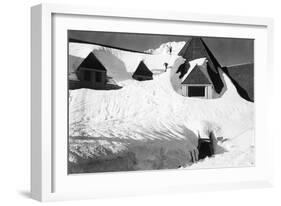 Timberline Lodge Skiing off Roof Mt. Hood Photograph - Mt. Hood, OR-Lantern Press-Framed Art Print