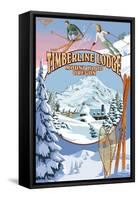 Timberline Lodge - Winter Views - Mt. Hood, Oregon-Lantern Press-Framed Stretched Canvas