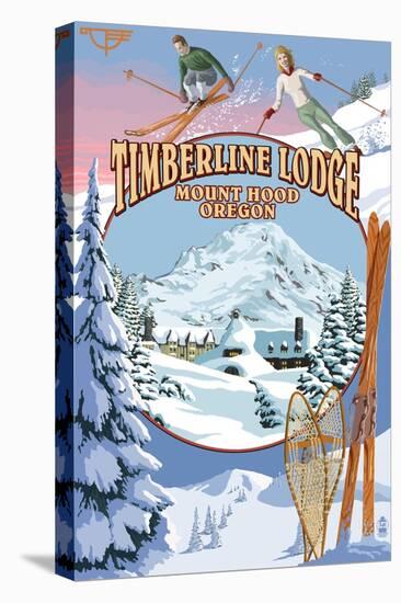 Timberline Lodge - Winter Views - Mt. Hood, Oregon-Lantern Press-Stretched Canvas
