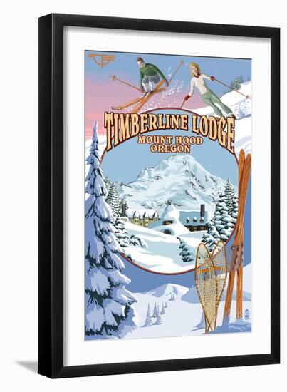 Timberline Lodge - Winter Views - Mt. Hood, Oregon-Lantern Press-Framed Art Print