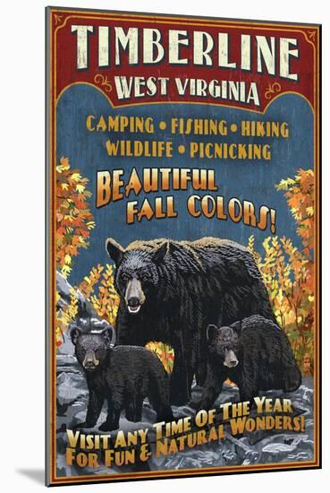 Timberline, West Virginia - Black Bear Vintage Sign-Lantern Press-Mounted Art Print