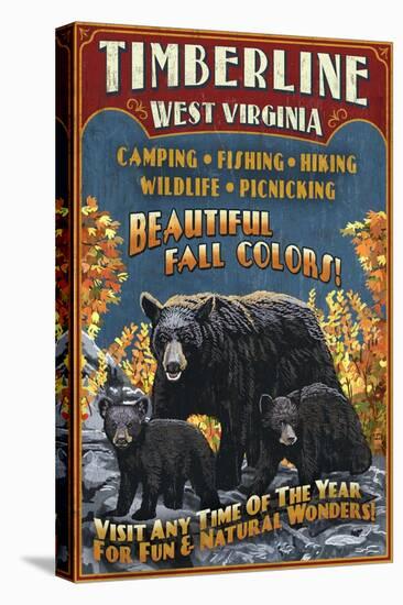 Timberline, West Virginia - Black Bear Vintage Sign-Lantern Press-Stretched Canvas