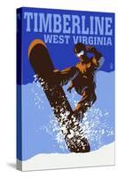 Timberline, West Virginia - Colorblock Snowboarder-Lantern Press-Stretched Canvas