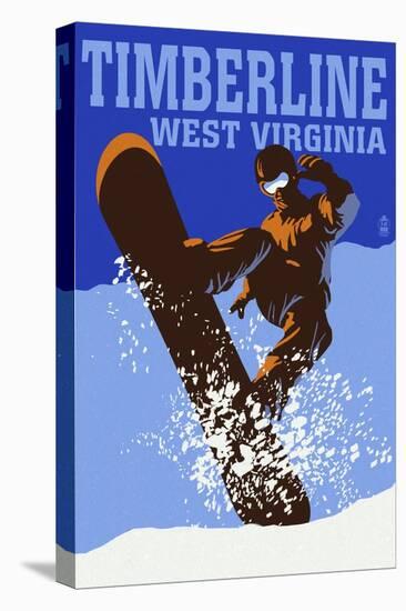 Timberline, West Virginia - Colorblock Snowboarder-Lantern Press-Stretched Canvas