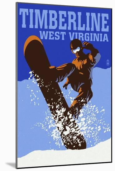 Timberline, West Virginia - Colorblock Snowboarder-Lantern Press-Mounted Art Print