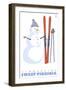 Timberline, West Virginia, Snowman with Skis-Lantern Press-Framed Art Print