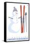 Timberline, West Virginia, Snowman with Skis-Lantern Press-Framed Stretched Canvas