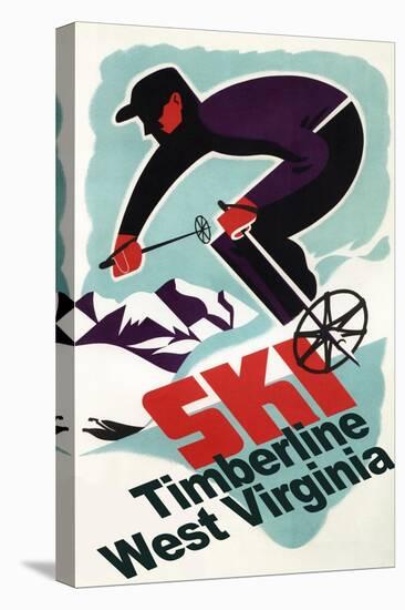 Timberline, West Virginia - Vintage Skier-Lantern Press-Stretched Canvas