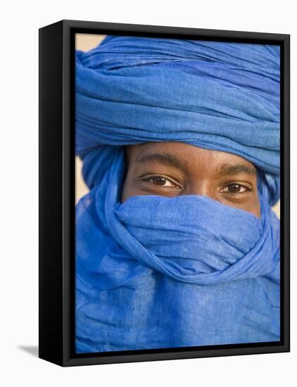 Timbuktu, the Eyes of a Tuareg Man in His Blue Turban at Timbuktu, Mali-Nigel Pavitt-Framed Stretched Canvas